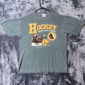 VIntage Hockey Hall Of Fame Graphic Single Stitch Green Short Sleeve T-Shirt L